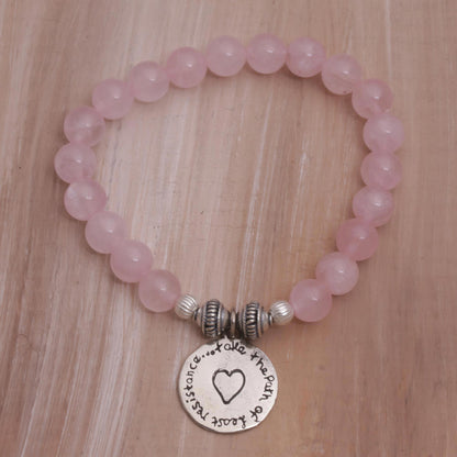 Path to My Heart Rose Quartz Heart Charm Beaded Bracelet from Bali