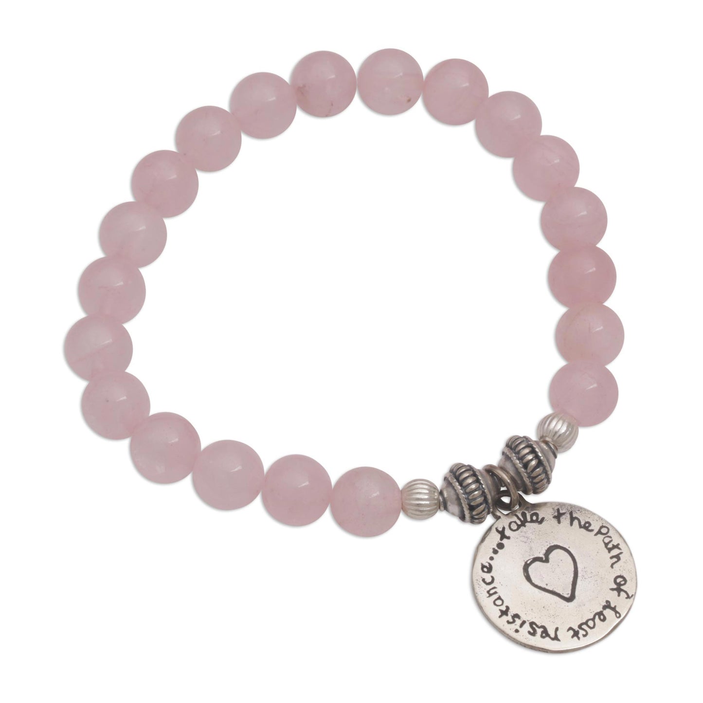 Path to My Heart Rose Quartz Heart Charm Beaded Bracelet from Bali