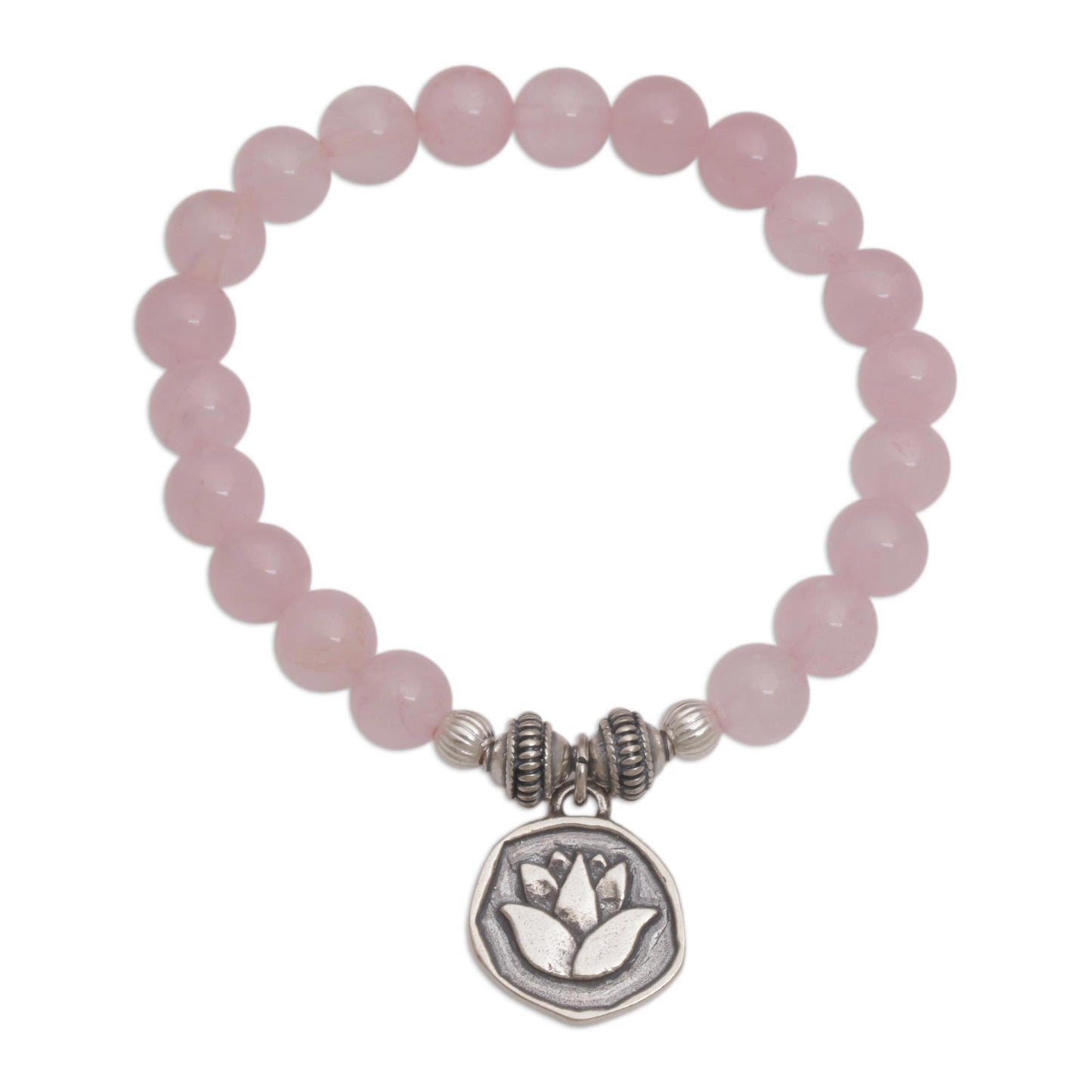 Lotus Burst Rose Quartz and Lotus Charm Beaded Bracelet from BAli