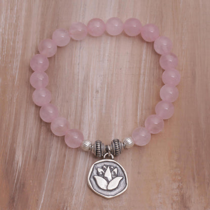 Lotus Burst Rose Quartz and Lotus Charm Beaded Bracelet from BAli