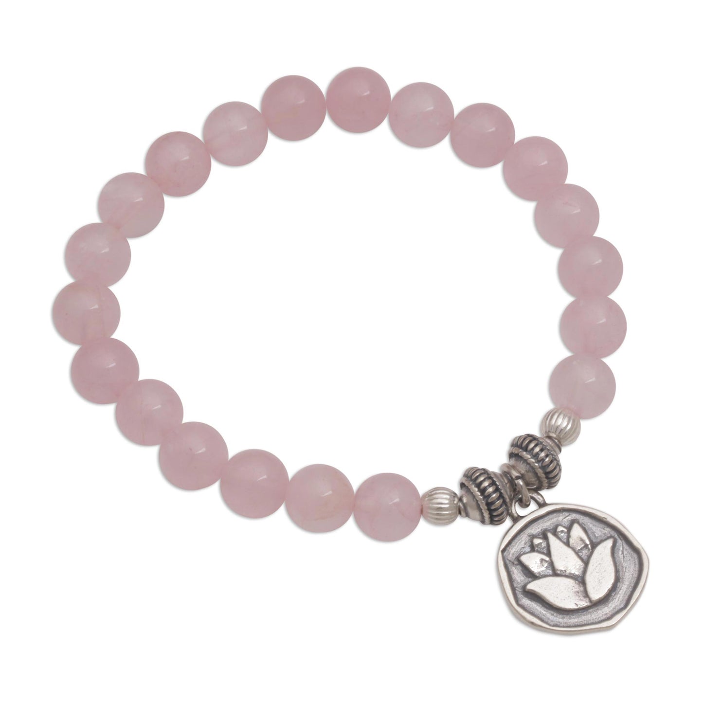 Lotus Burst Rose Quartz and Lotus Charm Beaded Bracelet from BAli