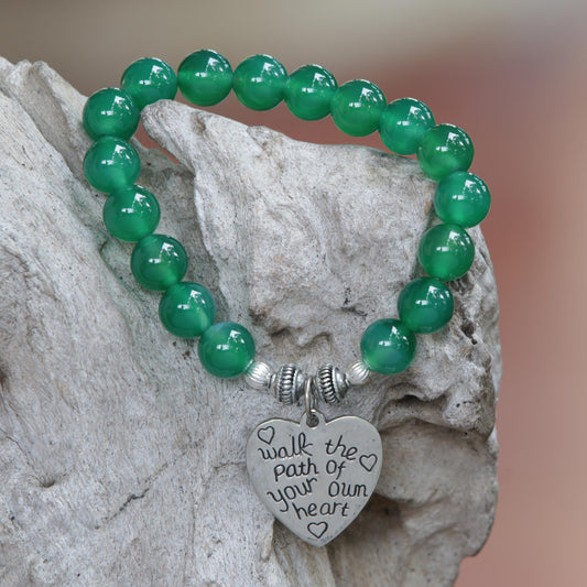 Path of Love Green Agate and Heart Charm Beaded Bracelet from Bali