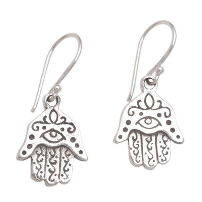 Hamsa Eyes Sterling Silver Hamsa Dangle Earrings from Bali