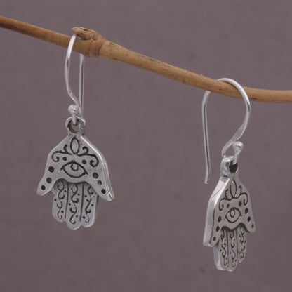 Hamsa Eyes Sterling Silver Hamsa Dangle Earrings from Bali