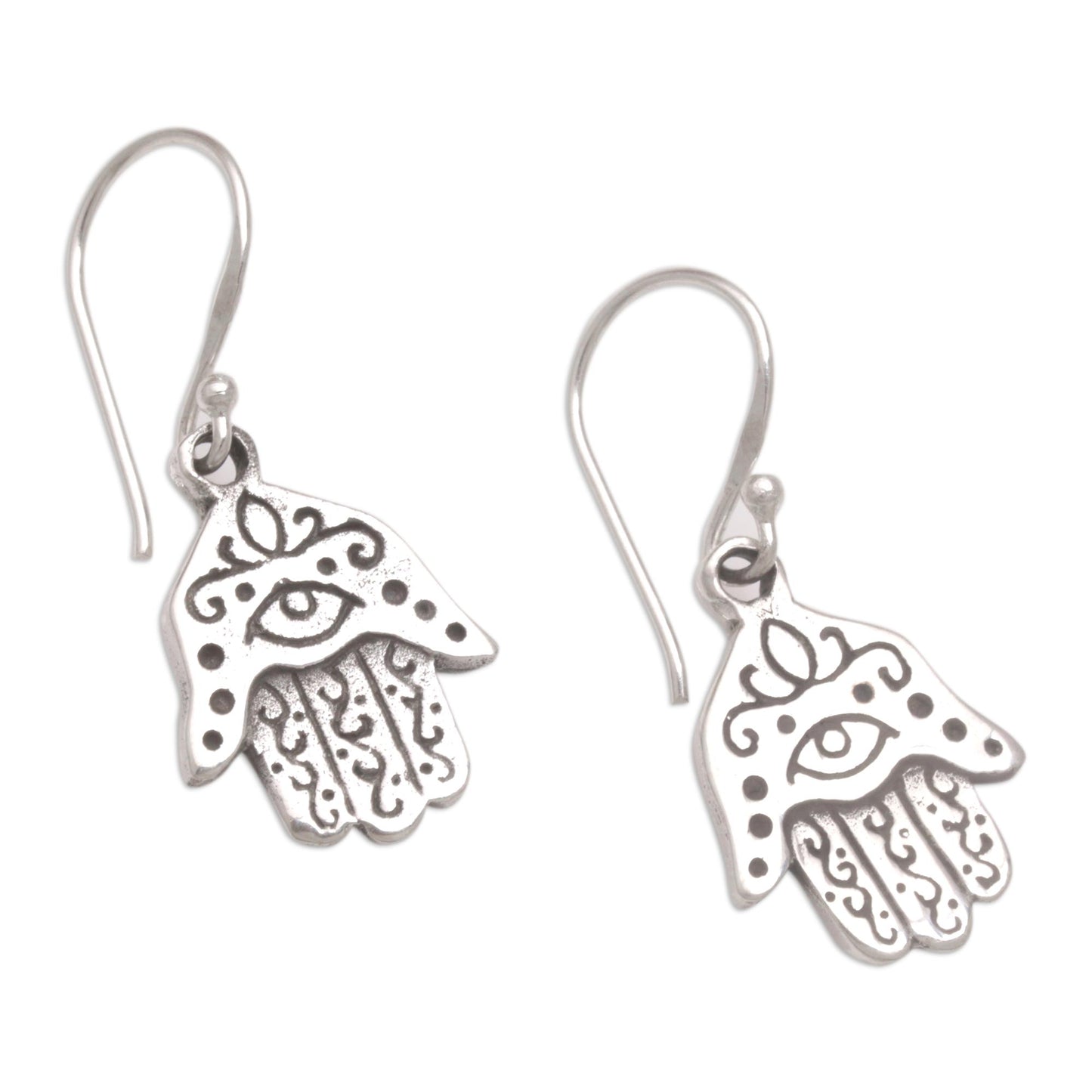 Hamsa Eyes Sterling Silver Hamsa Dangle Earrings from Bali