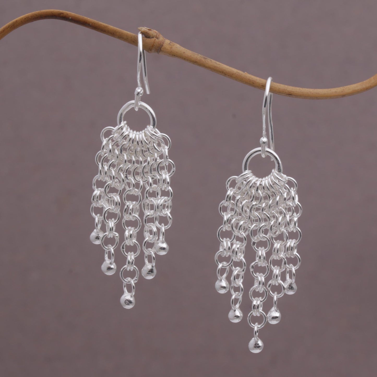 Bubble Cascade Sterling Silver Chain Waterfall Earrings from Bali