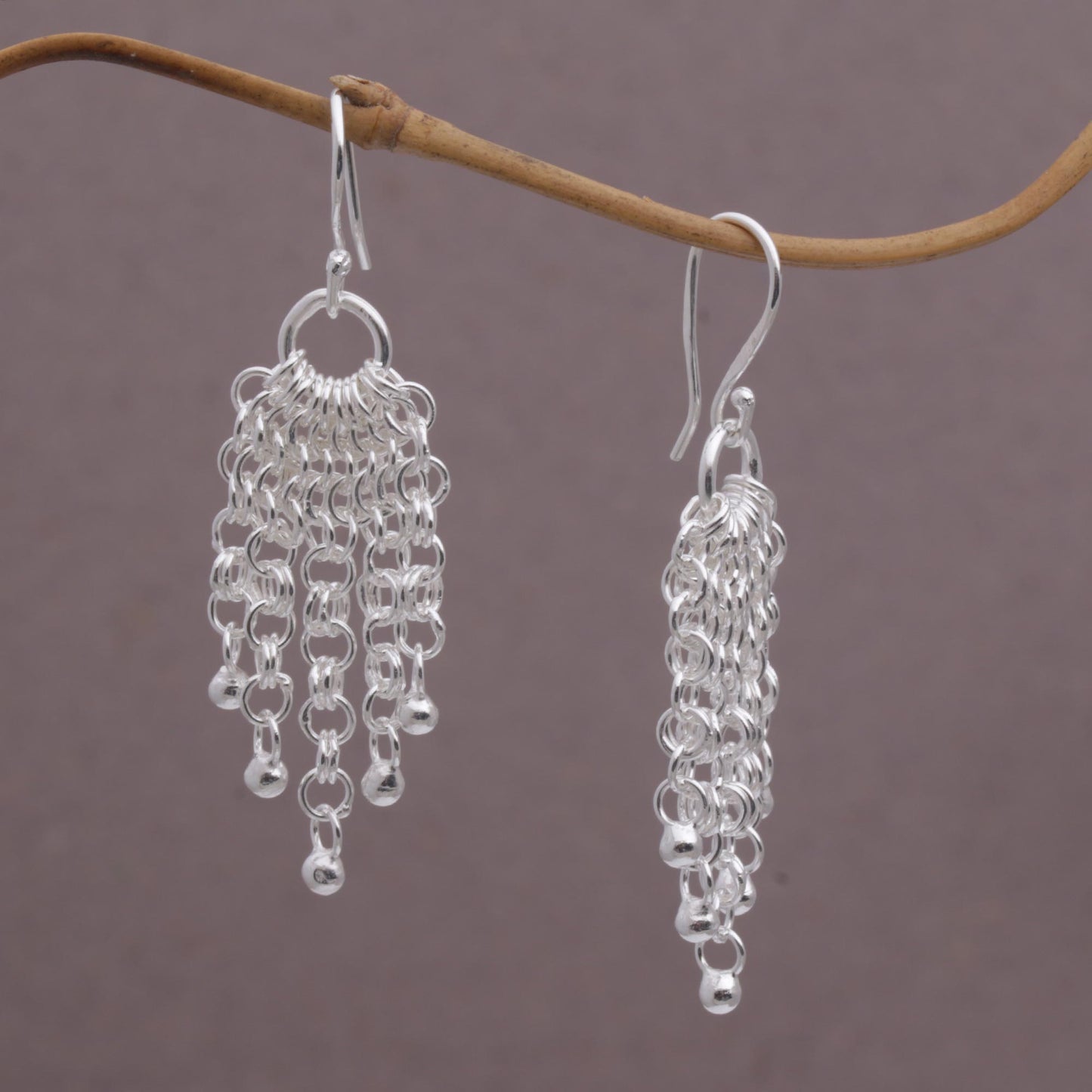 Bubble Cascade Sterling Silver Chain Waterfall Earrings from Bali