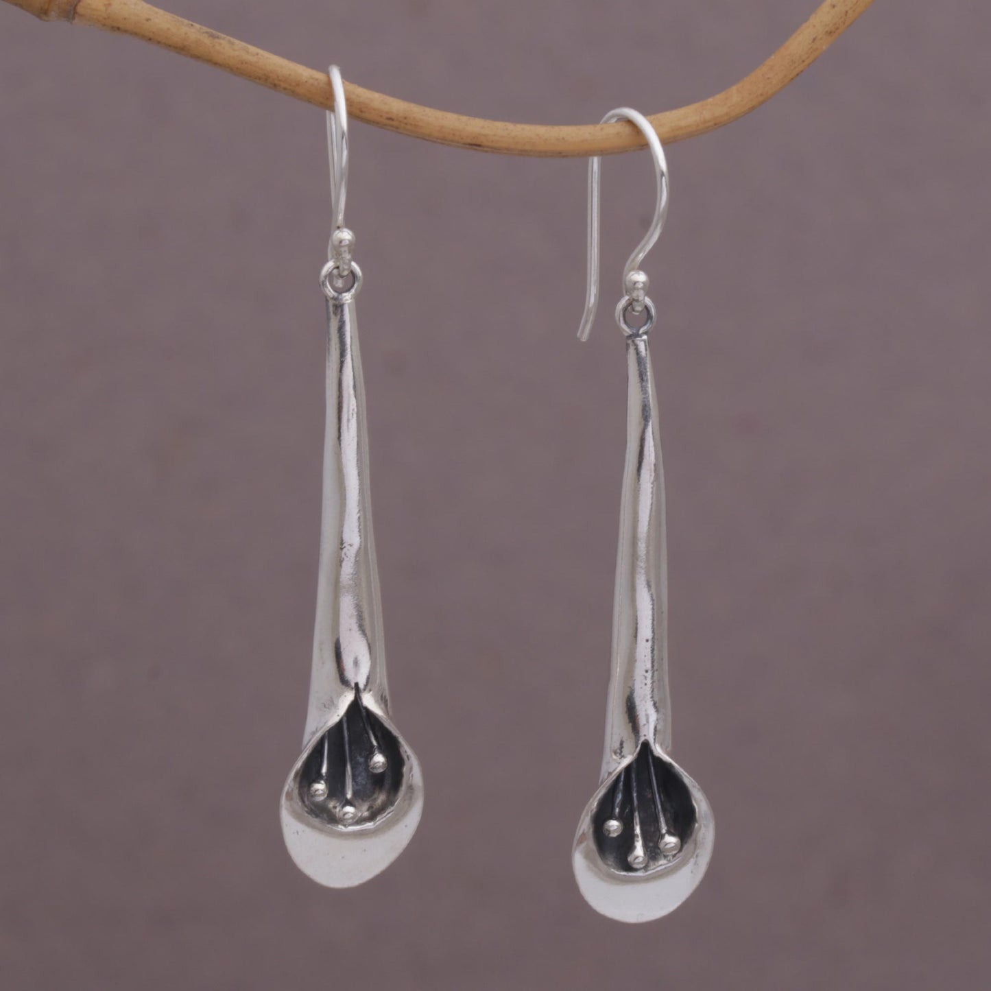 Pendulous Flowers Sterling Silver Floral Dangle Earrings from Bali