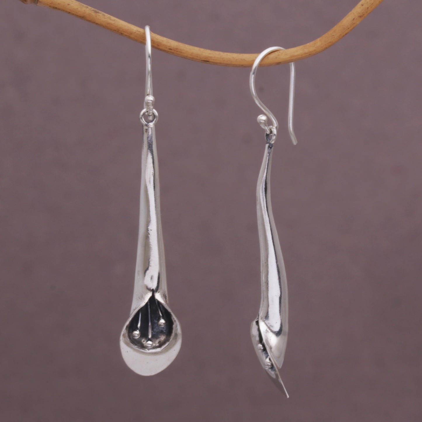 Pendulous Flowers Sterling Silver Floral Dangle Earrings from Bali