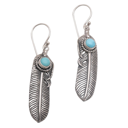 Turquoise Transcendence Turquoise and 925 Silver Feather Dangle Earrings from Bali