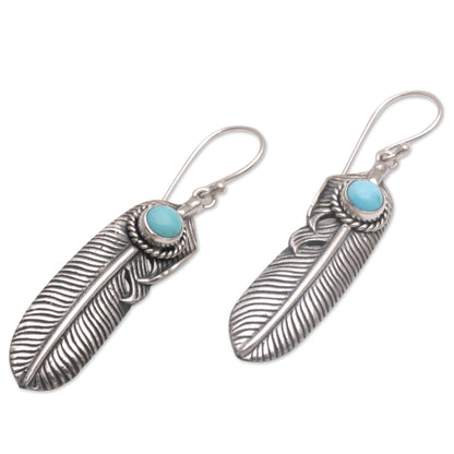 Turquoise Transcendence Turquoise and 925 Silver Feather Dangle Earrings from Bali