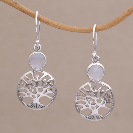 Misty Branches Rainbow Moonstone Tree Dangle Earrings from Bali