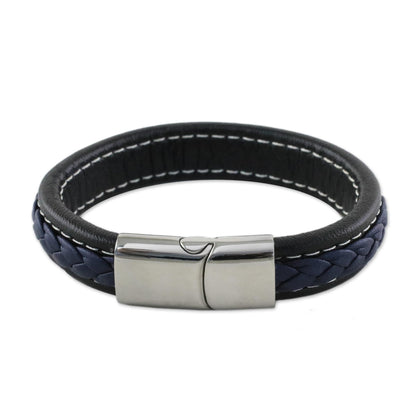 Worldly Spirit in Blue Blue Braided Leather Wristband Bracelet from Thailand