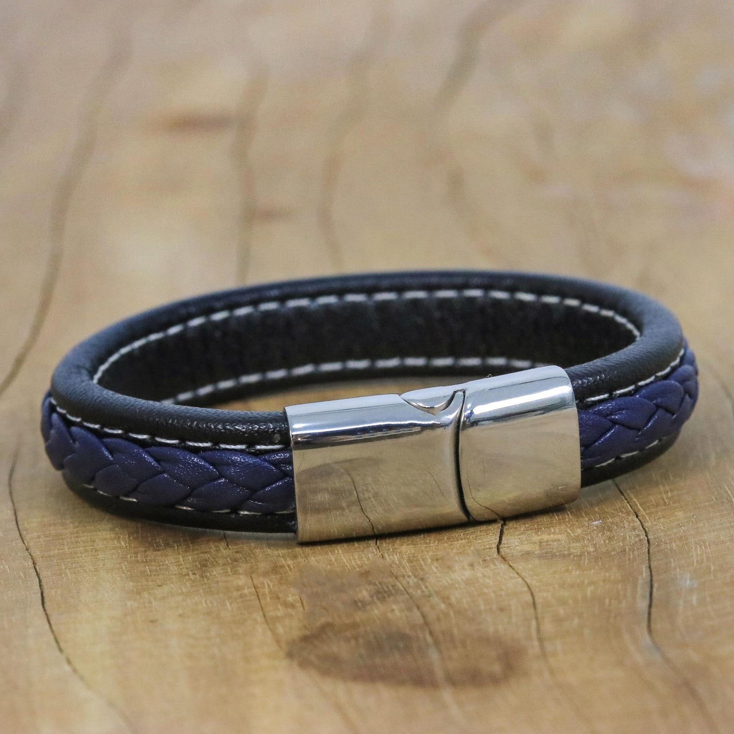 Worldly Spirit in Blue Blue Braided Leather Wristband Bracelet from Thailand