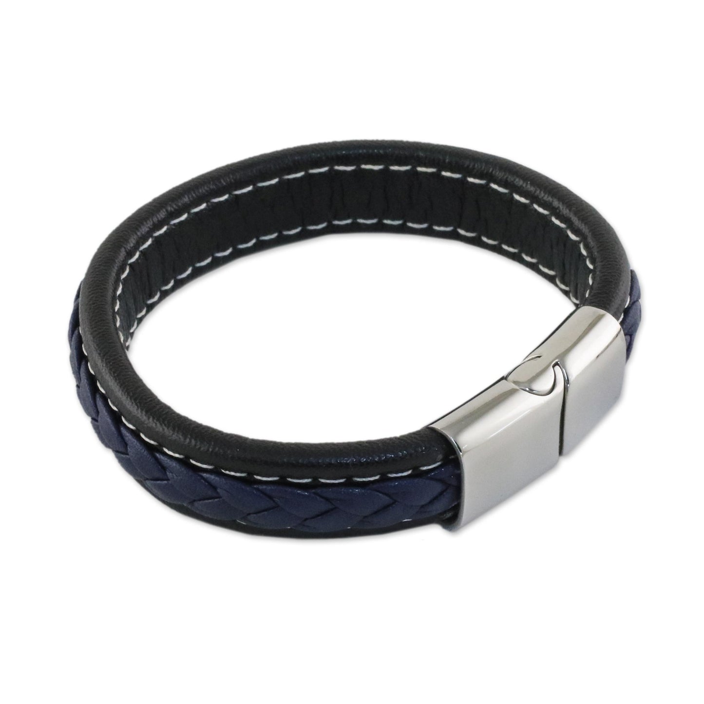 Worldly Spirit in Blue Blue Braided Leather Wristband Bracelet from Thailand