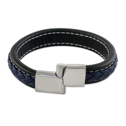 Worldly Spirit in Blue Blue Braided Leather Wristband Bracelet from Thailand