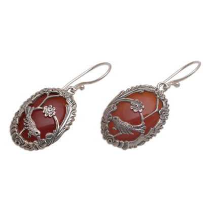 Avian Curiosity Carnelian and 925 Silver Bird Dangle Earrings from Bali