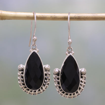 Magical Night Handmade Onyx and Sterling Silver Dangle Earrings from India