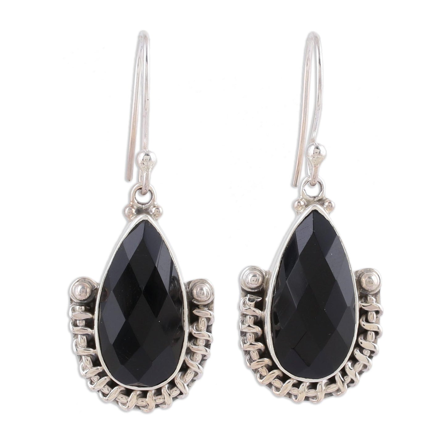 Magical Night Handmade Onyx and Sterling Silver Dangle Earrings from India