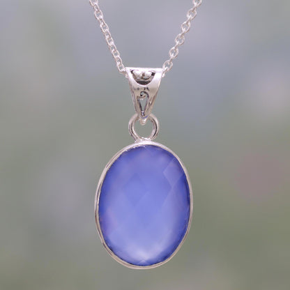 Blue Serenity Eight Carat Chalcedony and Sterling Silver Pendant Necklace