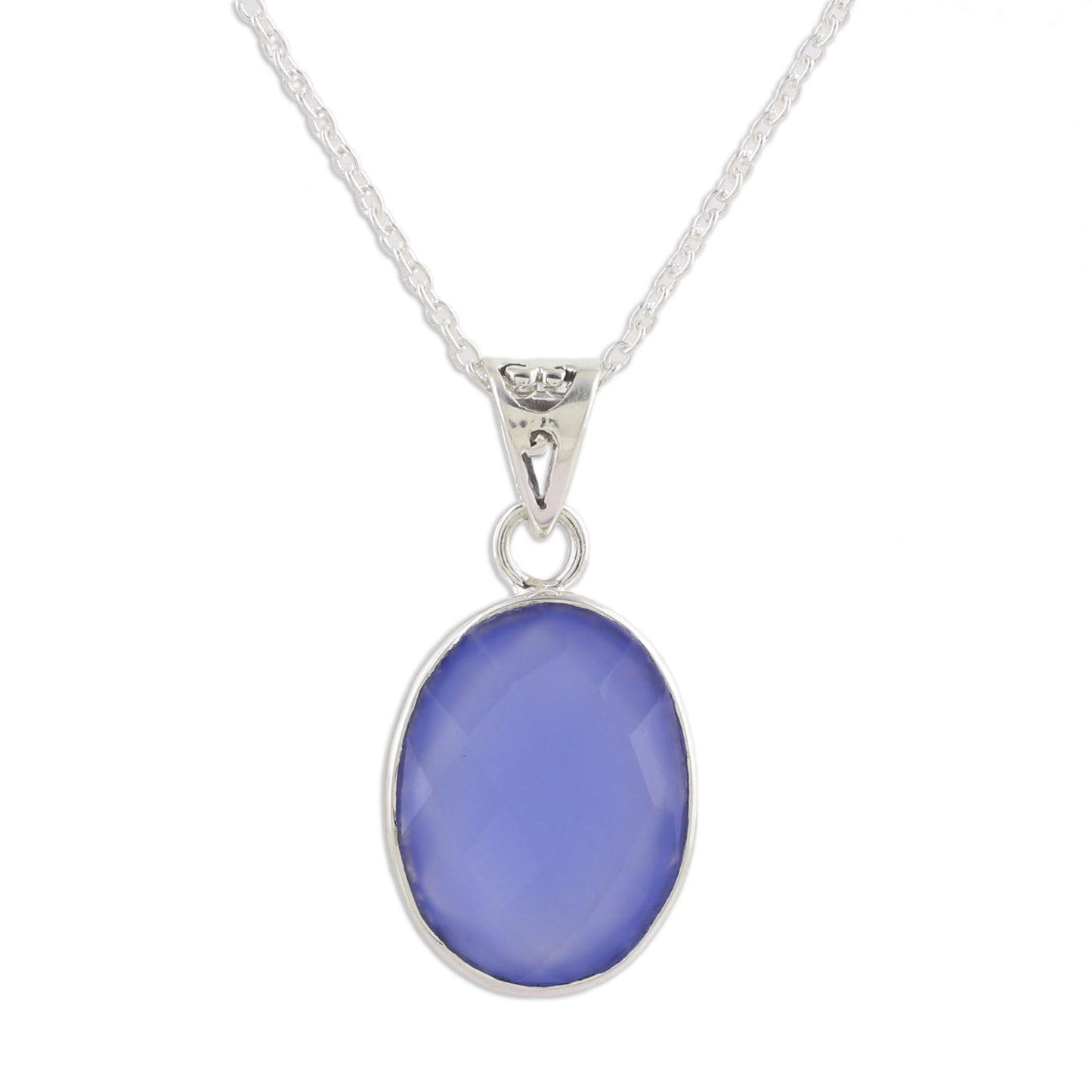 Blue Serenity Eight Carat Chalcedony and Sterling Silver Pendant Necklace