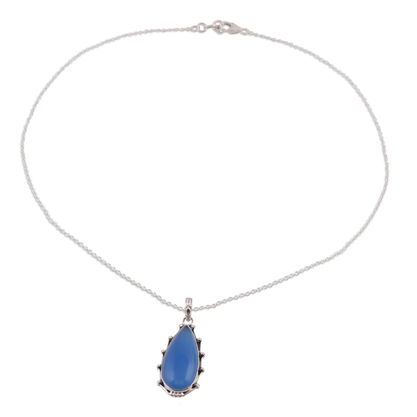 Peaceful Blues Chalcedony and Sterling Silver Pendant Necklace from India