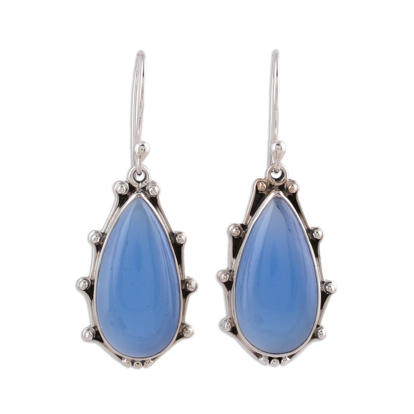 Peaceful Blues Chalcedony & Silver Dangle Earrings