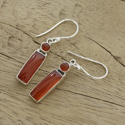 Radiant Allure Carnelian and Sterling Silver Dangle Earrings from India