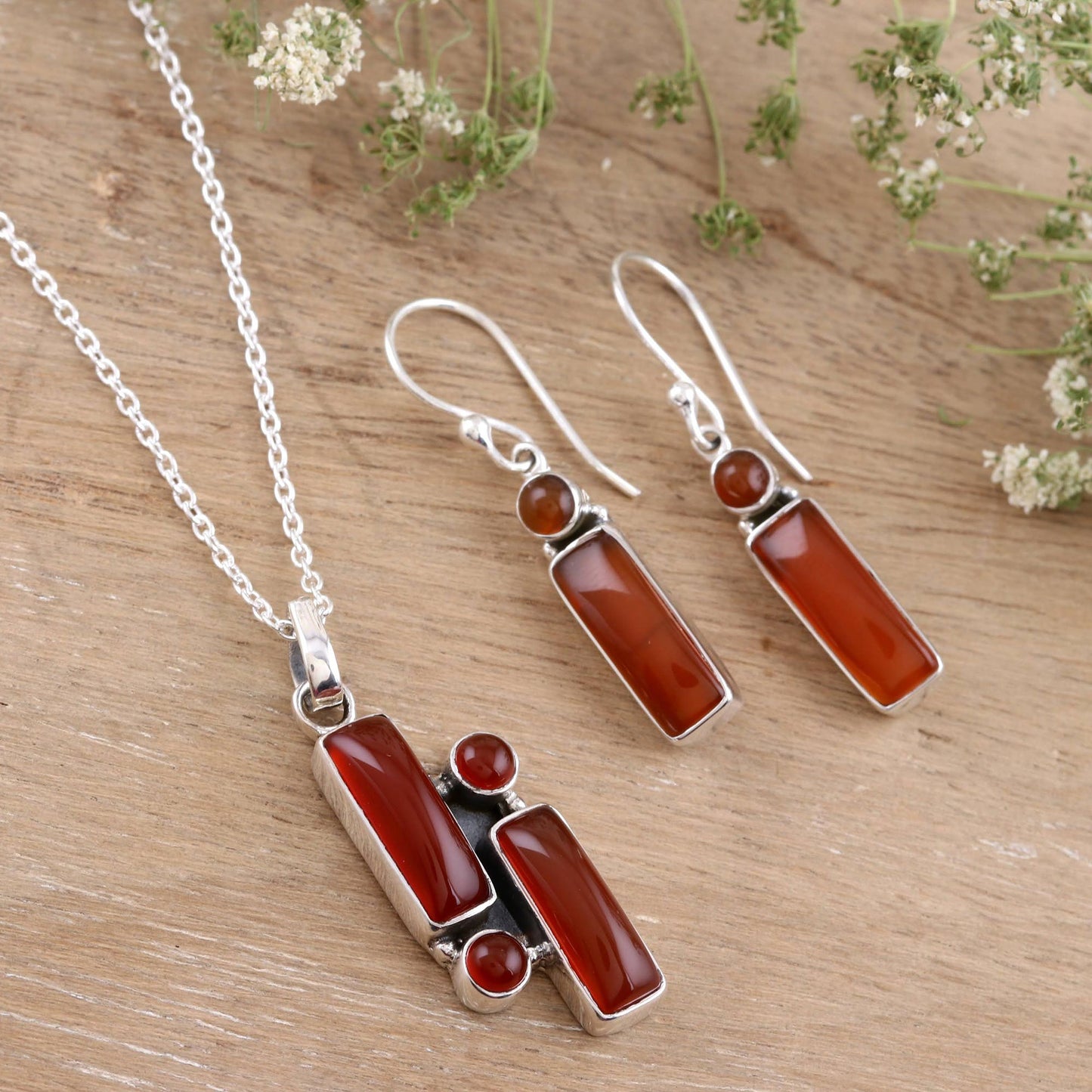 Radiant Allure Carnelian and Sterling Silver Dangle Earrings from India