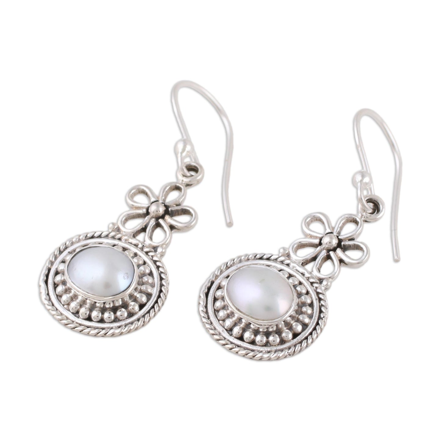 Pure Grace Cultured Pearl and Sterling Silver Dangle Earrings