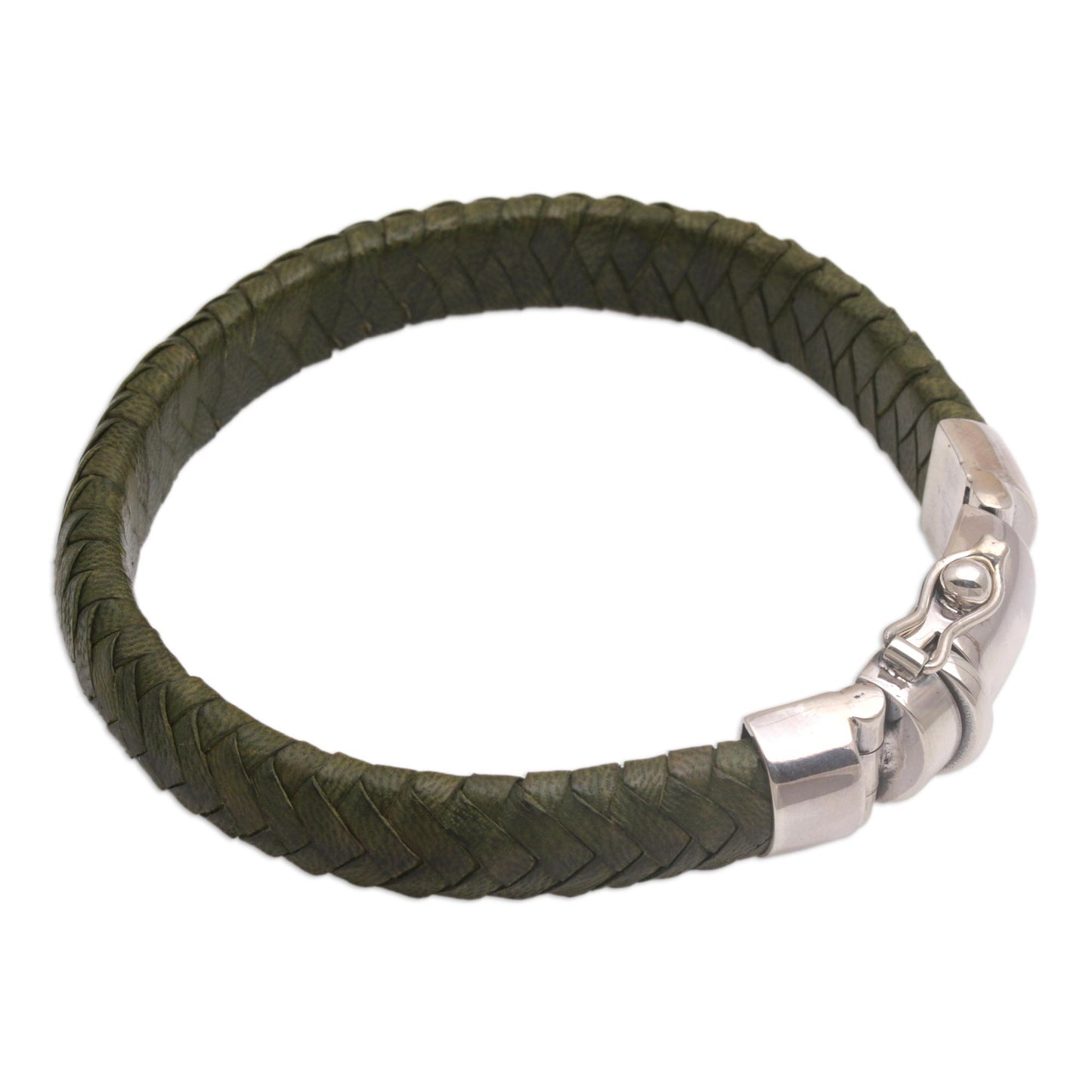 Shrine Weave in Green Green Leather Braided Wristband Bracelet from Bali