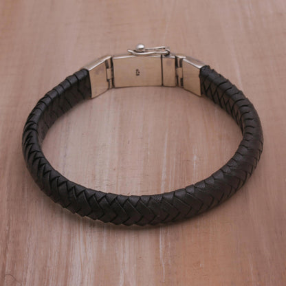 Shrine Weave in Black Silver & Leather Bracelet