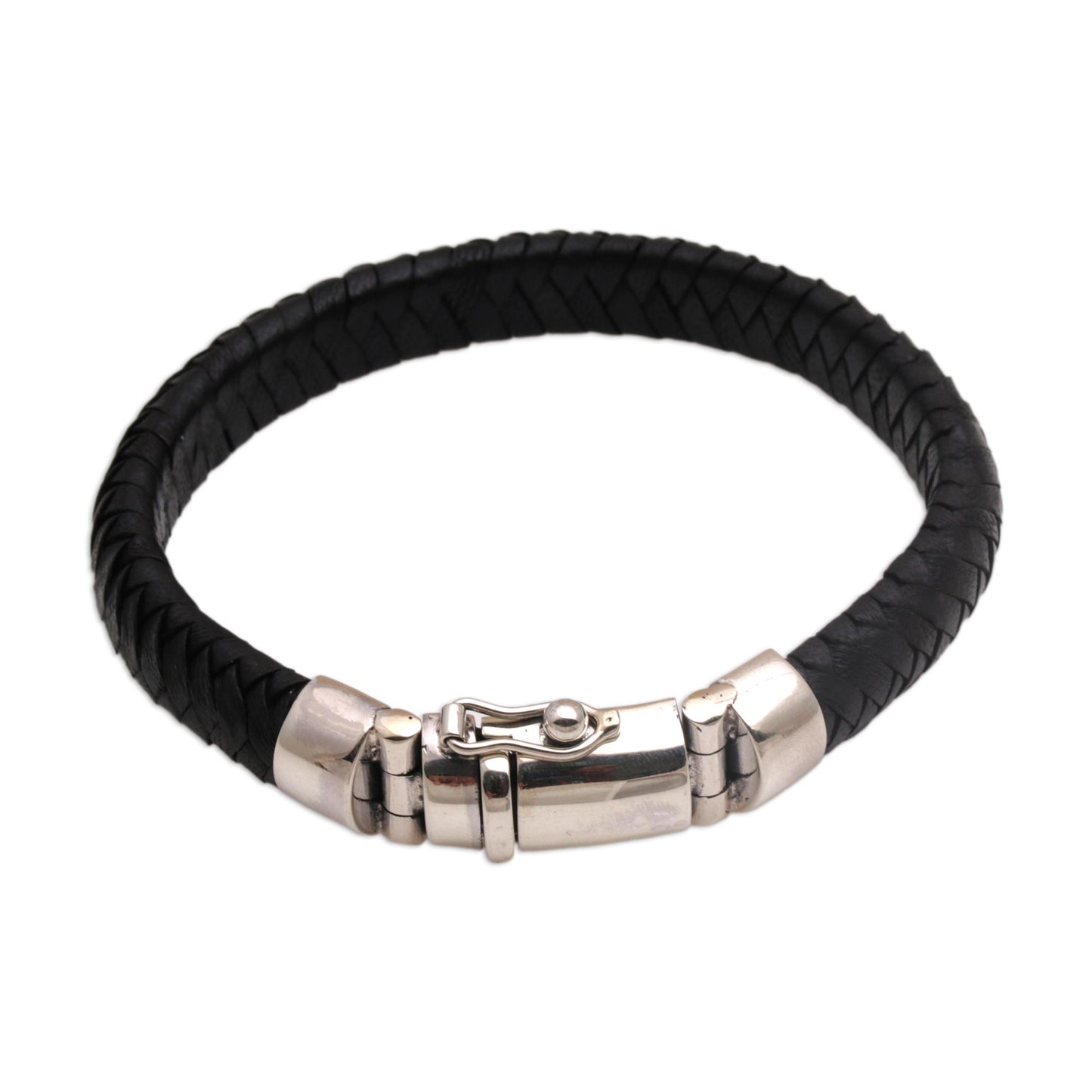 Shrine Weave in Black Silver & Leather Bracelet