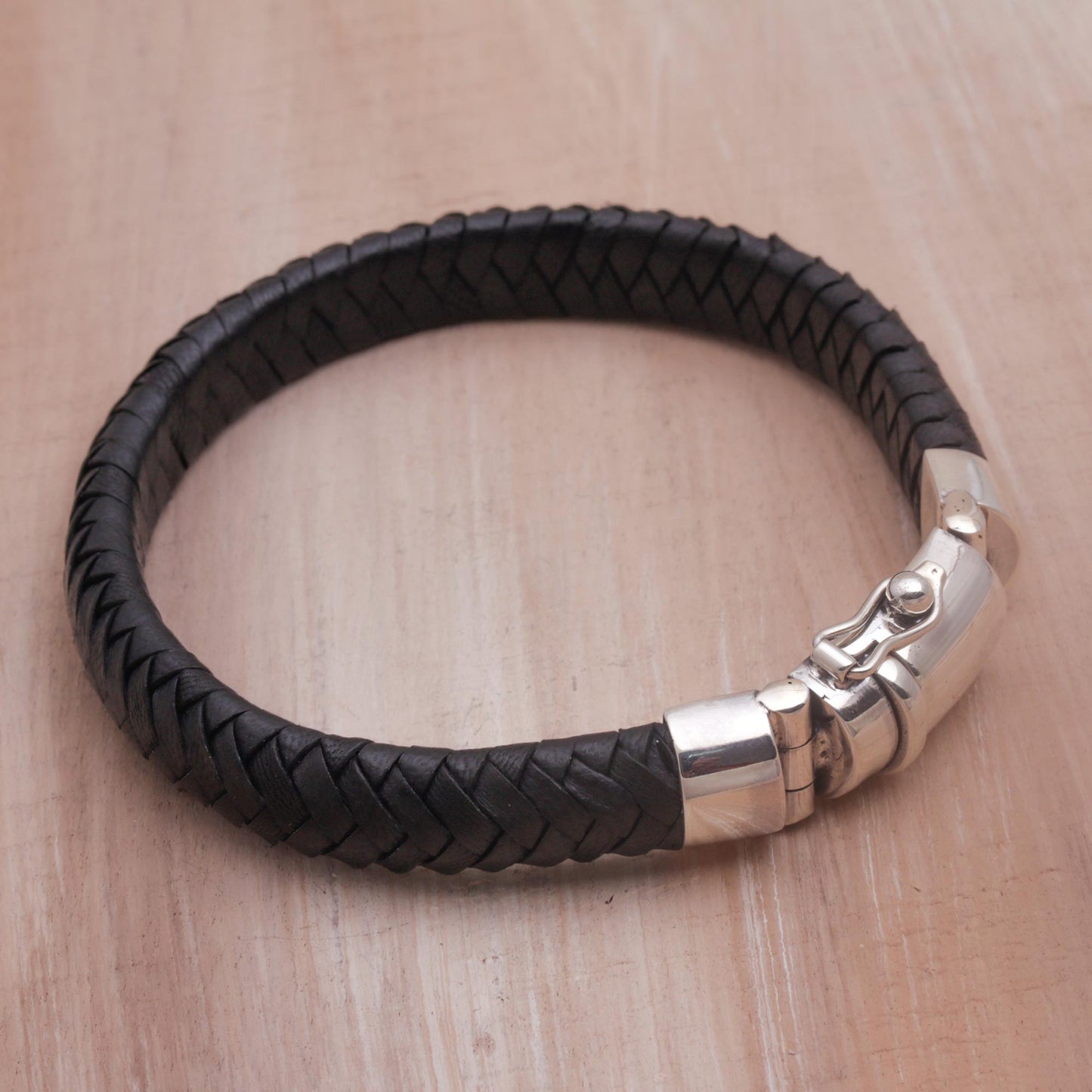 Shrine Weave in Black Silver & Leather Bracelet