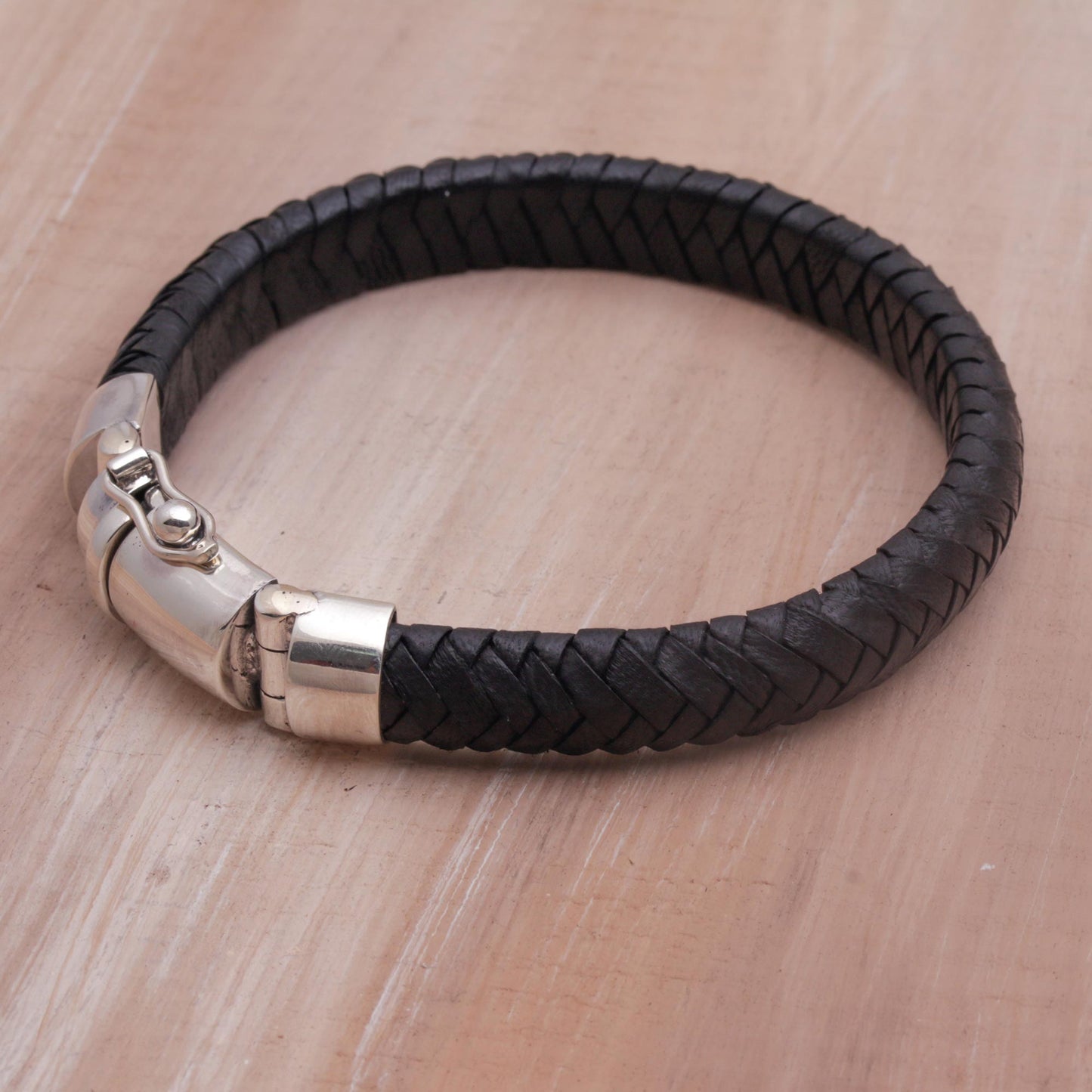 Shrine Weave in Black Silver & Leather Bracelet