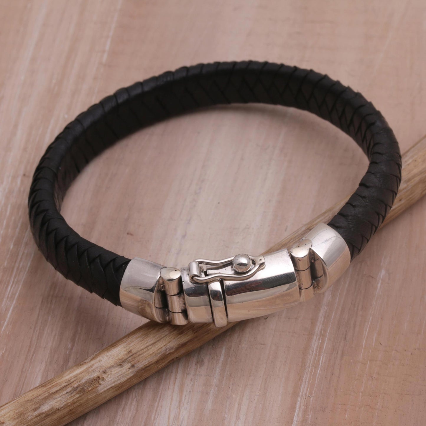 Shrine Weave in Black Silver & Leather Bracelet