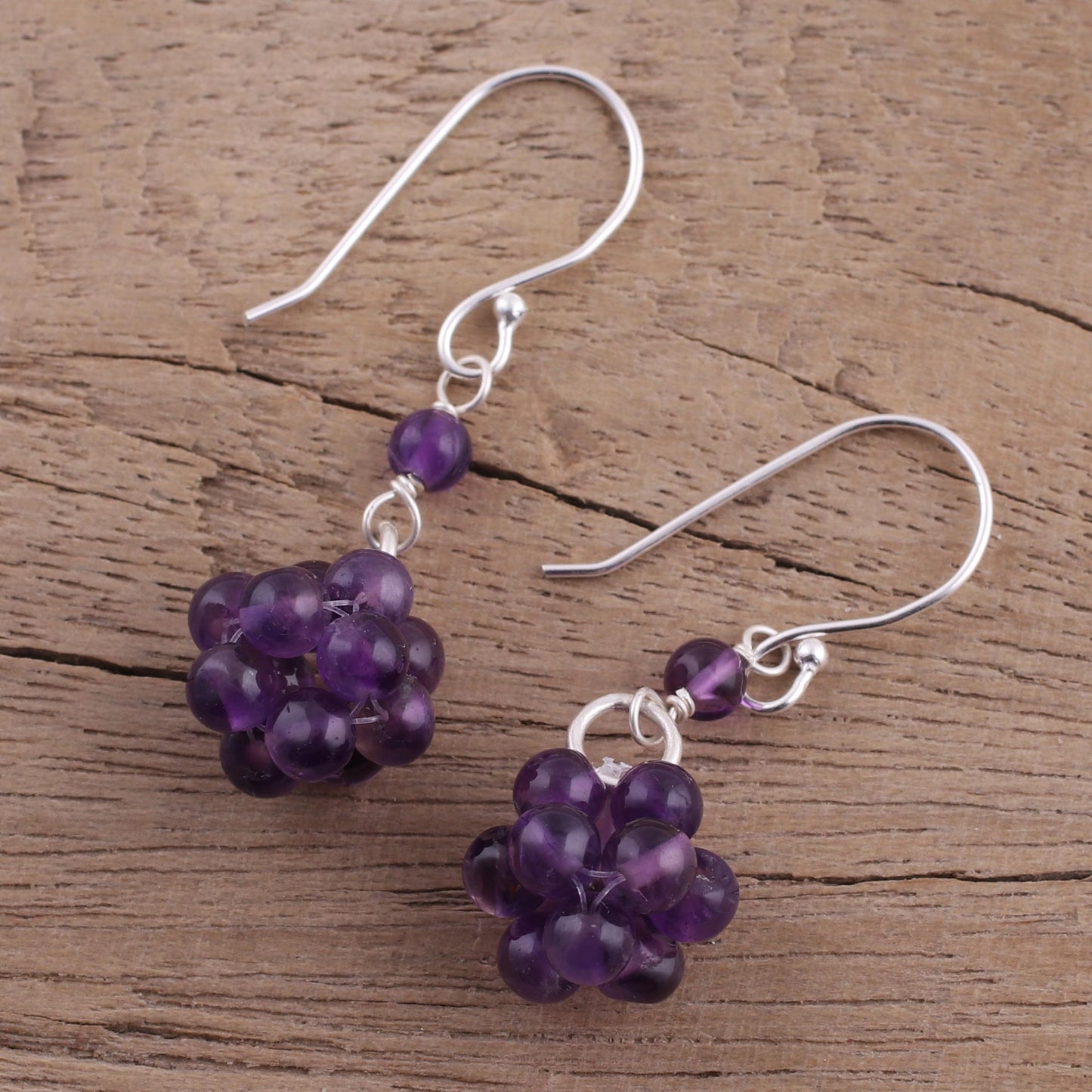 Regal Temptation Amethyst & Silver Beaded Earrings