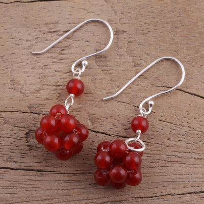 Fiery Temptation Carnelian & Silver Beaded Earrings