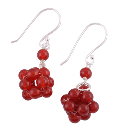 Fiery Temptation Carnelian & Silver Beaded Earrings