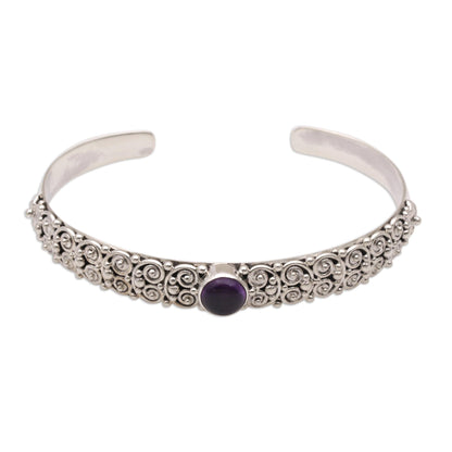 Swirling Feeling Amethyst and Sterling Silver Cuff Bracelet from Bali