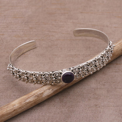 Swirling Feeling Amethyst and Sterling Silver Cuff Bracelet from Bali