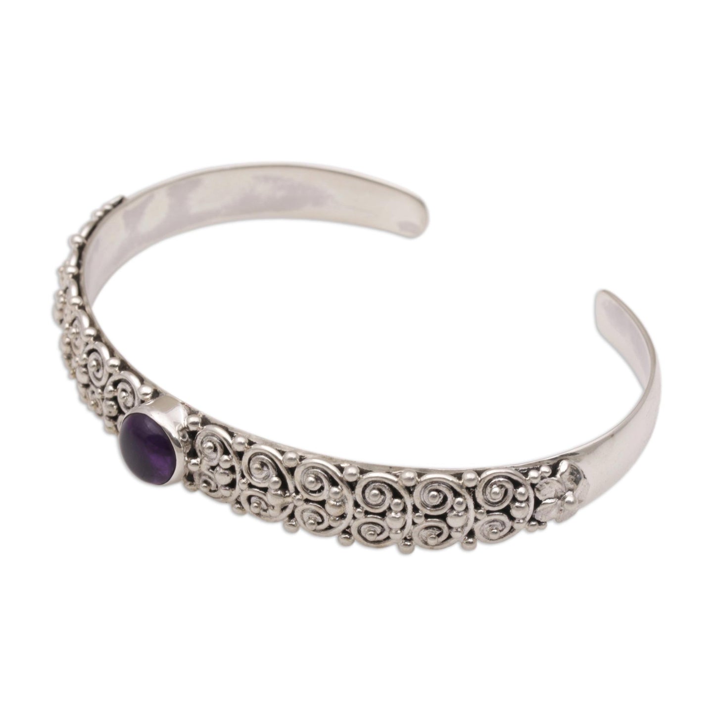 Swirling Feeling Amethyst and Sterling Silver Cuff Bracelet from Bali