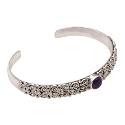 Swirling Feeling Amethyst and Sterling Silver Cuff Bracelet from Bali