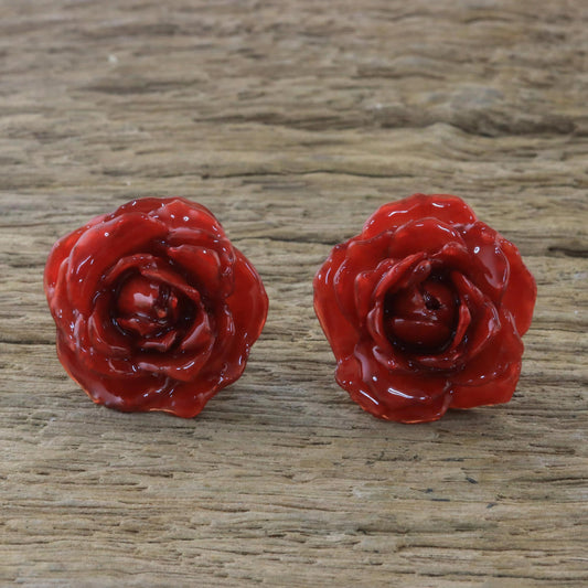 Flowering Passion in Red Stainless Resin Flower Earrings