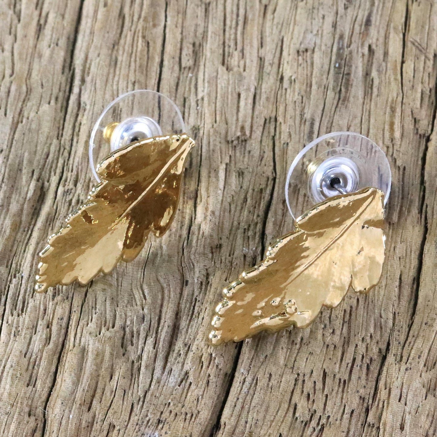 Shining Fern Gold Plated Natural Davallia Leaf Earrings from Thailand