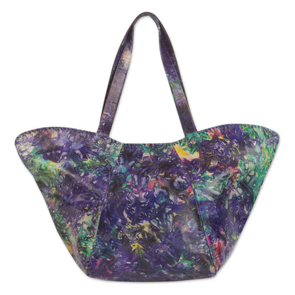 Colorful Cosmos Handcrafted Tie-Dyed Leather Shoulder Bag from Ghana