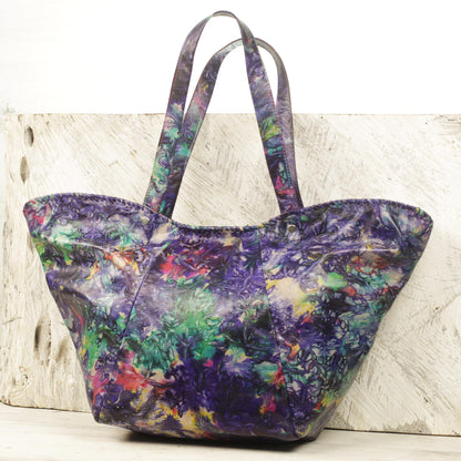 Colorful Cosmos Handcrafted Tie-Dyed Leather Shoulder Bag from Ghana