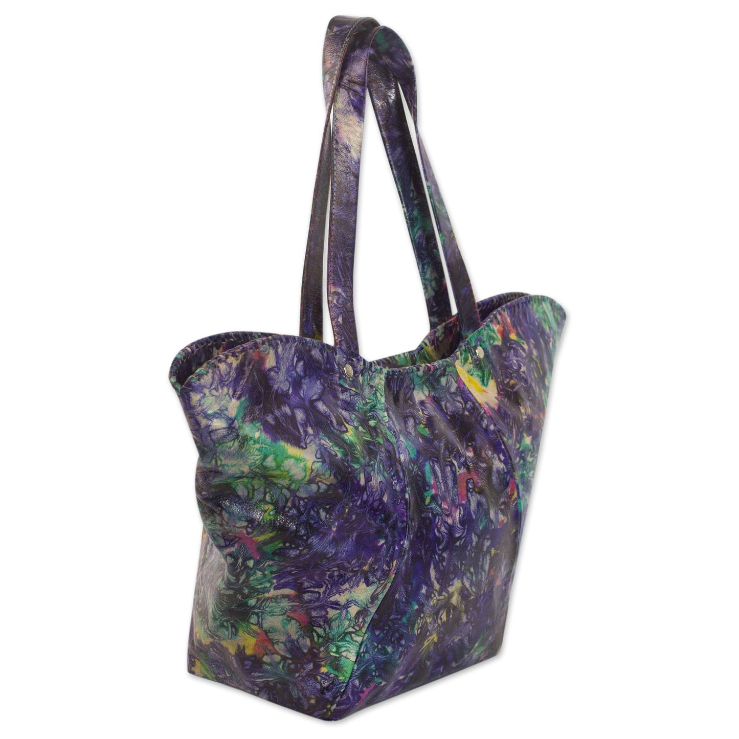 Colorful Cosmos Handcrafted Tie-Dyed Leather Shoulder Bag from Ghana