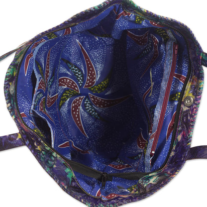 Colorful Cosmos Handcrafted Tie-Dyed Leather Shoulder Bag from Ghana