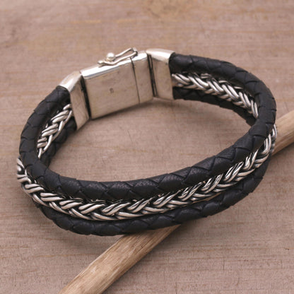 Bold Weave Silver & Leather Bracelet